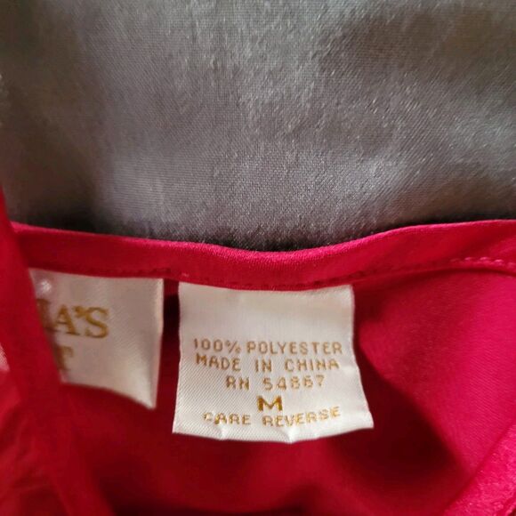 Vtg Y2K Victorias Secret Red Slip Dress Medium Satin Sheer Asymmetrical Romantic - Picture 3 of 7